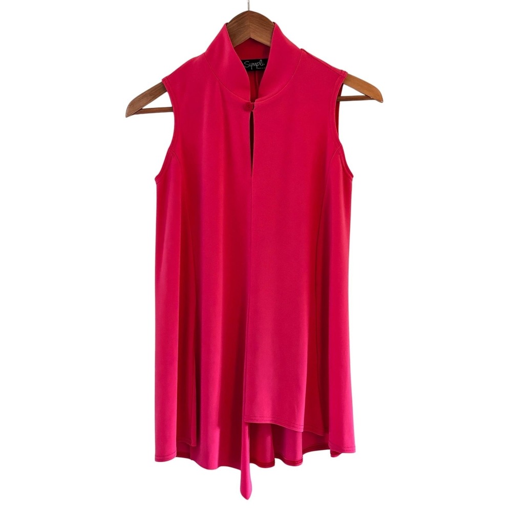 Sympli Sleeveless Tunic Top Womens 4 Coral‎ Pink Mock Neck Stretch Lagenlook